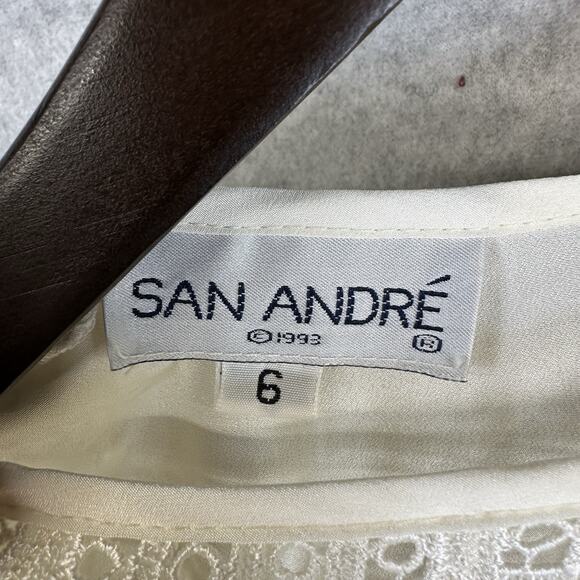 San Andre 1993 Womens Vintage Blouse Size 6 Lace Neck White Long Sleeve - Picture 9 of 16